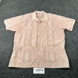 Romani Collection Shirt Men XL Light Pink Guayabera Embroidery Button Up Pleated